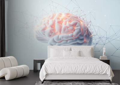 Human brain connected to artificial intelligence network showing concept of consciousness Wall mural