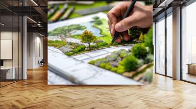 Landscape architect designing backyard garden for luxury home Wall mural