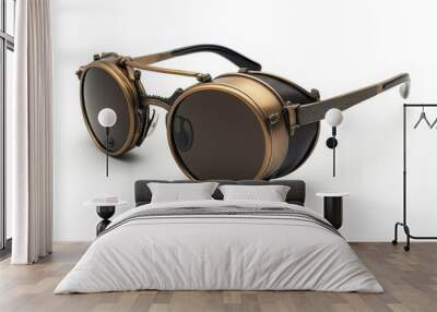 Round steampunk sunglasses resting on white background Wall mural