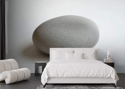 Simple grey stone on a white background emphasizing its smooth texture and natural shape Wall mural