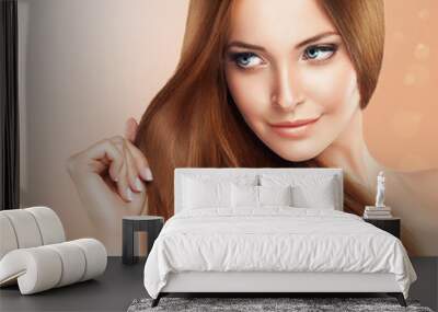 beautiful girl with brown hair .long straight hair shine Wall mural