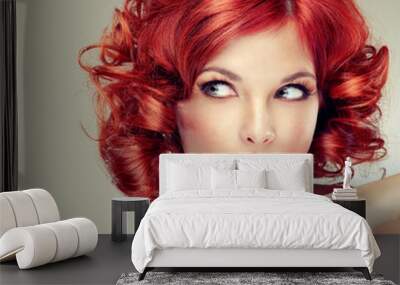 beautiful model red with curly hair Wall mural