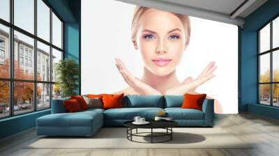 beautiful young woman with clean fresh skin . facial treatment . cosmetology , beauty and spa . Wall mural