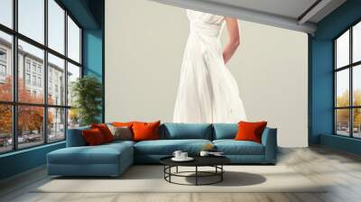 girl model in a white wedding dress with elegant hairstyle Wall mural