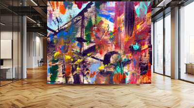 Art abstract panorama; fun; creative background texture with random paint brushstrokes in amazing multicolor - painting concept for design - in long, thin header / banner. Wall mural