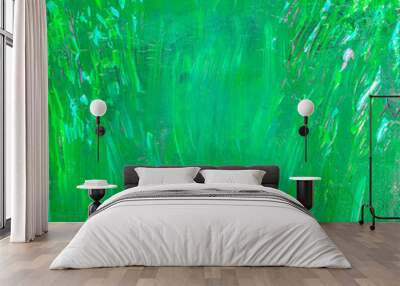 Fun, creative art abstract background, with random paint brushstrokes - natural, painting backdrop concept for design in nature, flora, leaves, & grass. Wall mural