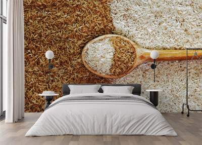 Rice? Brown and white rice. Background. Uncooked. Raw. Food conc Wall mural