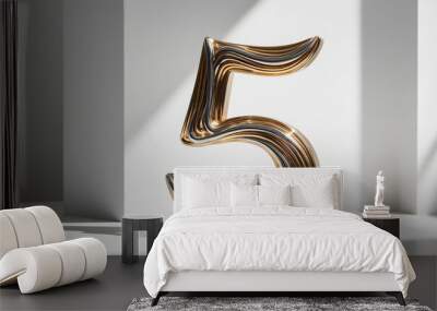 3D rendering of a number one with a shiny gold symbol, white background png Wall mural