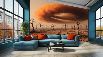 heat wave climate change, dry land dead vegetation Wall mural