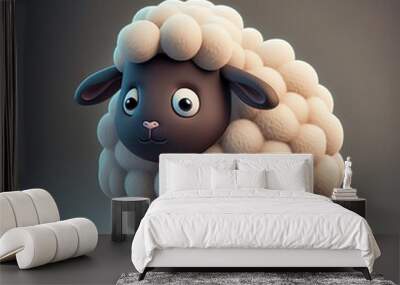 Cute little sheep 3d rendering, illustration of farm animals. Digital art. Created with generative ai Wall mural