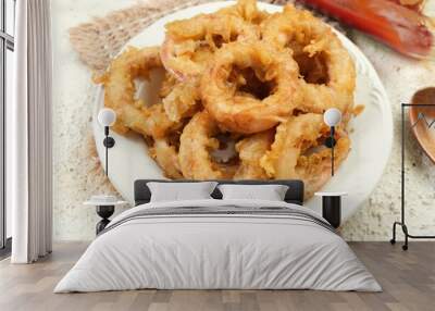 Fried squid or calamari rings with sauce Wall mural