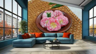 Kue Kacamata ,Mata Roda ,sanggar banyu,Putri Noong, Pisang Rai.is an indonesian traditional snack. Bananas wrapped in rice flour dough, steamed, covered with grated coconut.  Wall mural