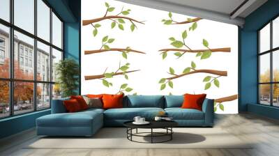 Set tree branches. Illustration of a tree branch with green leaves Wall mural