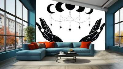 Female hands with stars holding moon cycle Wall mural