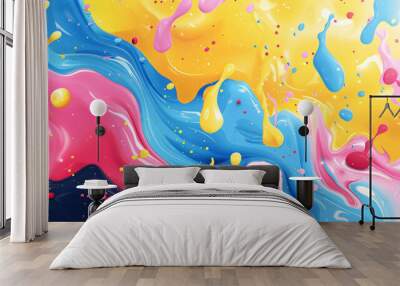 A whimsical abstract shape illustration with colorful blobs and splashes, creating a playful and fun atmosphere Wall mural