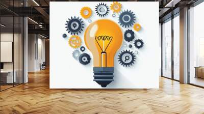 Light Bulb Illustration with Gears Design Wall mural