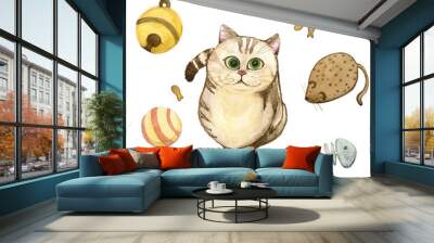 Watercolor painting of a cat sitting Wall mural