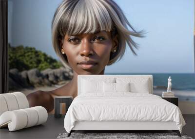 Skinny African woman with Grey hair. Close-up Female portrait. Wall mural