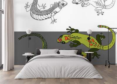 two lizards for coloring paints and for tattoos Wall mural