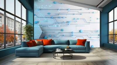 background with white and blue hexagonal shapes, circuit board patterns for technology or digital concept Wall mural