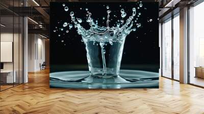 water splash in slow motion to emphasize the formation of droplets and the ripple effect on the water surface Wall mural