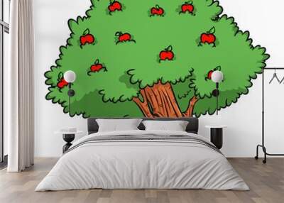 apple tree harvest apple cartoon illustration Wall mural