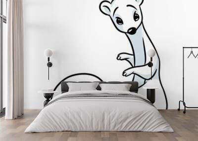 White ermine cartoon illustration isolated image animal character Wall mural