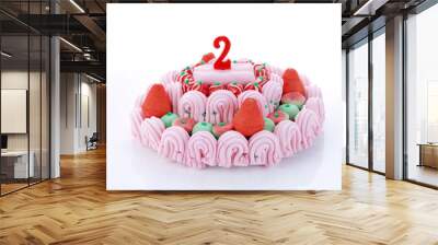 birthday cake with red candles showing nr. 2 Wall mural