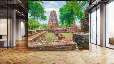 Brick ruins of ancient shrines, Wat Mahathat complex, Ayutthaya, Thailand Wall mural