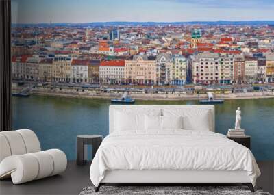 Panorama of Danube River and Also Pesti Embankment, Budapest, Hungary Wall mural