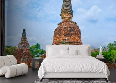 Ruins of ancient Wat Phra Si Sanphet complex, Ayutthaya, Thailand Wall mural