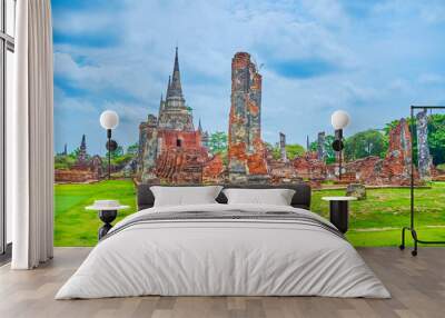 Ruins of ancient Wat Phra Si Sanphet complex, Ayutthaya, Thailand Wall mural