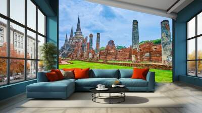 Ruins of ancient Wat Phra Si Sanphet complex, Ayutthaya, Thailand Wall mural