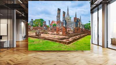 The ruins of Wat Phra Si Sanphet in park, Ayutthaya, Thailand Wall mural