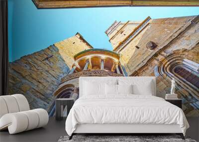 The worms eye view of Basilica of Santa Maria Maggiore, Bergamo, Italy Wall mural