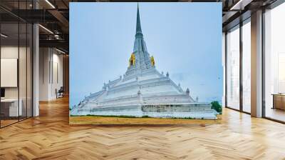 Visit Wat Phukhao Thong temple with its high white Chedi, Ayutthaya, Thailand Wall mural