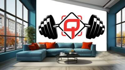 fitness logo, initial letter Q with dumbbell  vector concept Wall mural