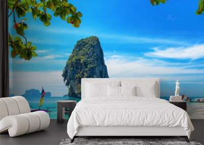 Boats on Phra Nang beach, Thailand Wall mural