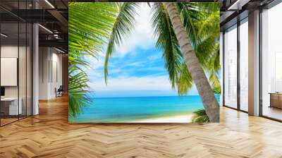 Green tree on a white sand beach Wall mural