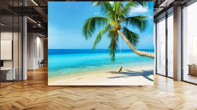 Green tree on white sand beach Wall mural