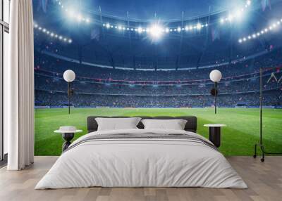 Football stadium at night. An imaginary stadium is modelled and rendered. Wall mural