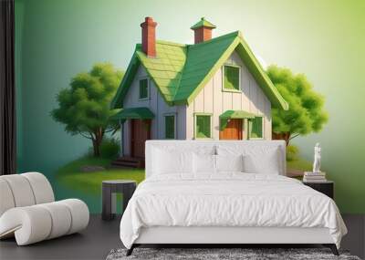 create an imag Gradient illustration of GREEN HOME in natural background Wall mural