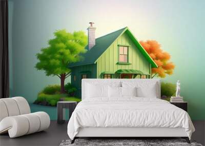 create an imag Gradient illustration of GREEN HOME in natural background Wall mural