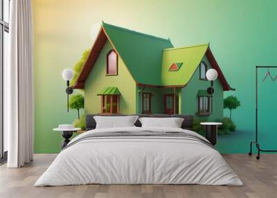 create an imag Gradient illustration of GREEN HOME in natural background Wall mural