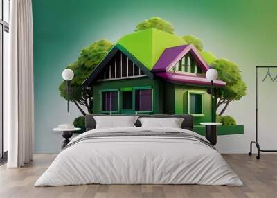 create an imag Gradient illustration of GREEN HOME in natural background Wall mural