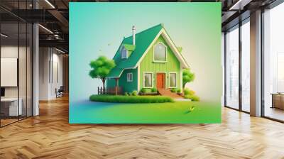 create an imag Gradient illustration of GREEN HOME in natural background Wall mural