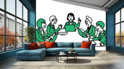 Business women giving a presentation at a meeting. Vector illustration. Wall mural