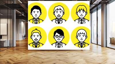 set of young men upper body in round frame on white background. vector illustration. Wall mural