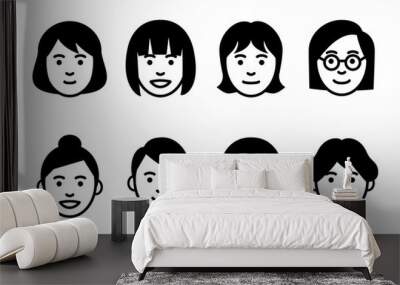 set of young women faces on white background. vector illustration. Wall mural