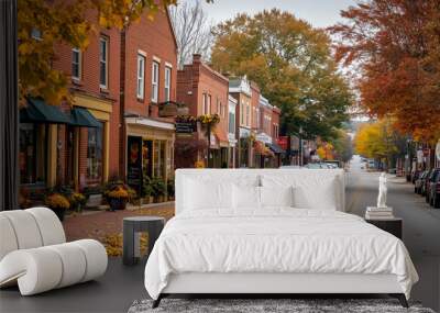 Autumn small town main street in the United States of America Wall mural